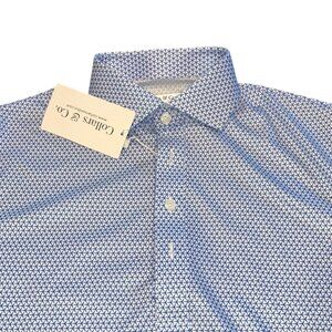 NWT Collars & Co Polo Shirt Small Dress Collar Performance Turbo GT White Blue
